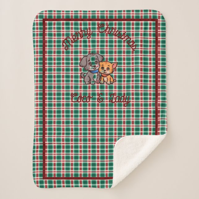 Cobertor Sherpa Feliz Natal checou Sherpa Blanket com cães. (Frente)
