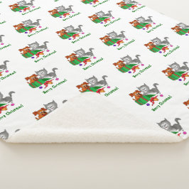 Cobertor Sherpa Feliz Natal com Cat e Puppy