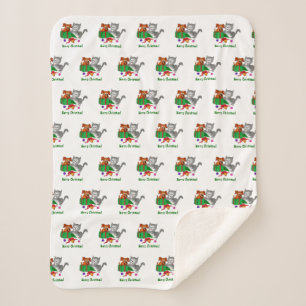 Cobertor Sherpa Feliz Natal com Cat e Puppy