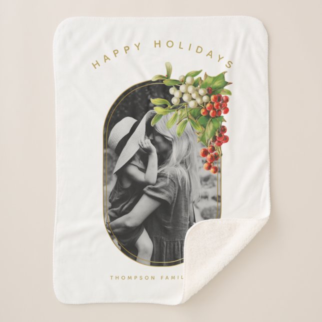 Cobertor Sherpa Feliz Natal da família de fotos personalizadas de  (Frente)