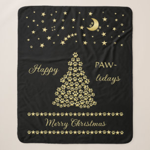 Cobertor Sherpa Feliz Natal, Dourada e brilhante árvore de Natal