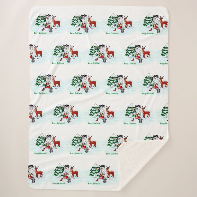 Cobertor Sherpa Feliz Natal! Neve com Amigos (Frente)