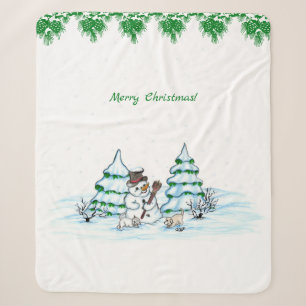 Cobertor Sherpa Feliz Natal! Neve com Cat e Puppy