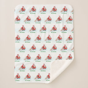 Cobertor Sherpa Feliz Natal! Papai Noel com Gato e Cão