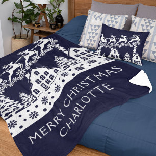 Cobertor Sherpa Feliz Natal Papais noeis Winter Snowflakes Nome