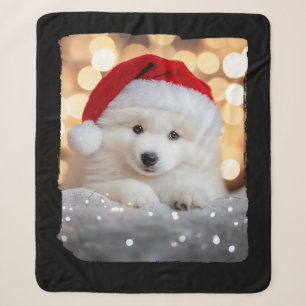 Cobertor Sherpa Feliz Natal Samoyed Puppy Dog com Papai Noel
