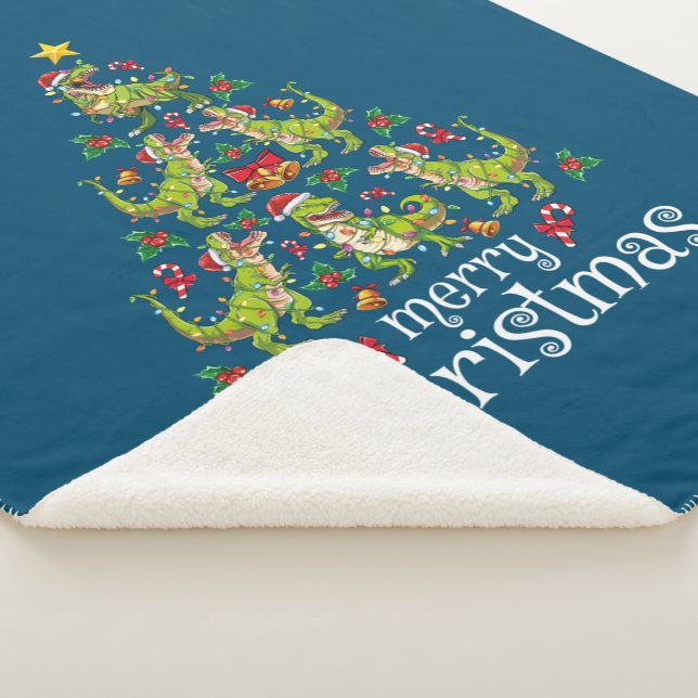 Cobertor Sherpa Feliz Natal T Rex Boys Crianças Árvore de Natal Re (3/4)