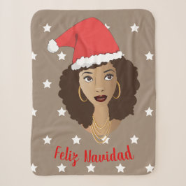 Cobertor Sherpa Feliz Navidad, Mulher Negra, Estrelas Brancas, Mar