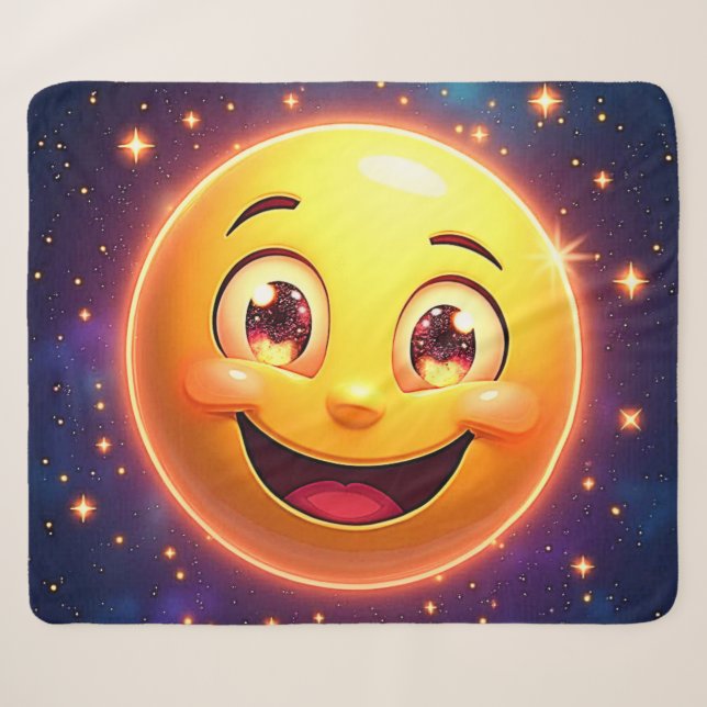 Cobertor Sherpa Feliz Olhos Cósmicos Emoji (Frente (Horizontal))