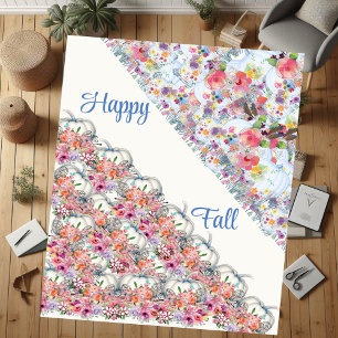 Cobertor Sherpa Feliz Queda Branca Abóbora Aquarela Blogues Florai