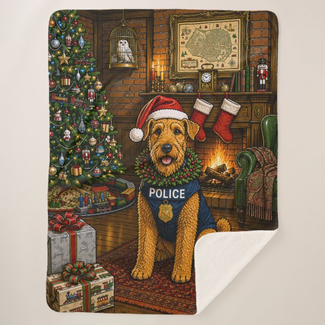 Cobertor Sherpa Feriado da Polícia Airedale Terrier (Frente)