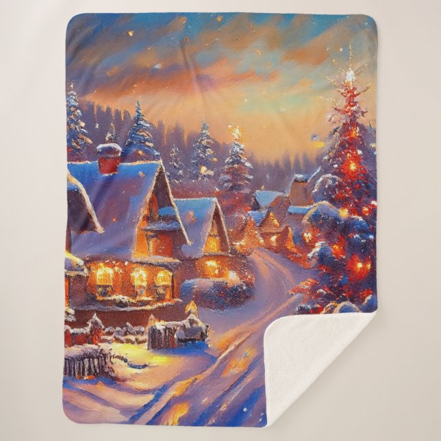 Cobertor Sherpa Feriado da vila de inverno (Frente)