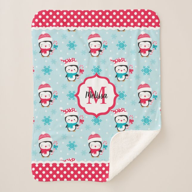 Cobertor Sherpa Feriado de Natal Bonito do Monograma (Frente)