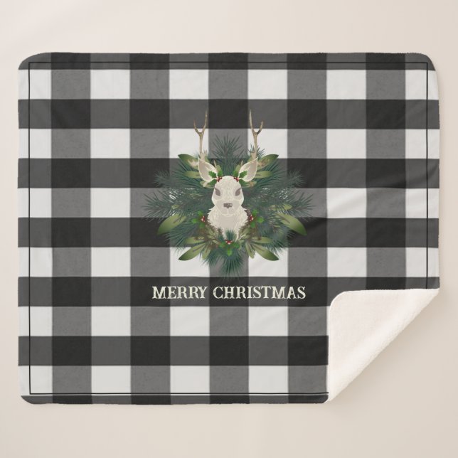 Cobertor Sherpa Feriado de Natal para a Xadrez Festiva de Buffalo (Frente (Horizontal))