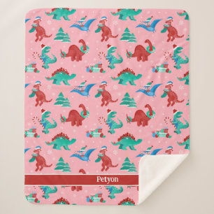 Cobertor Sherpa Feriado de Natal para Crianças Dinossauras Persona