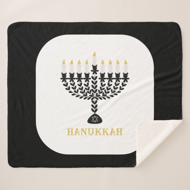 Cobertor Sherpa Festival Simples de Luzes Menorah Hanukkah (Frente (Horizontal))