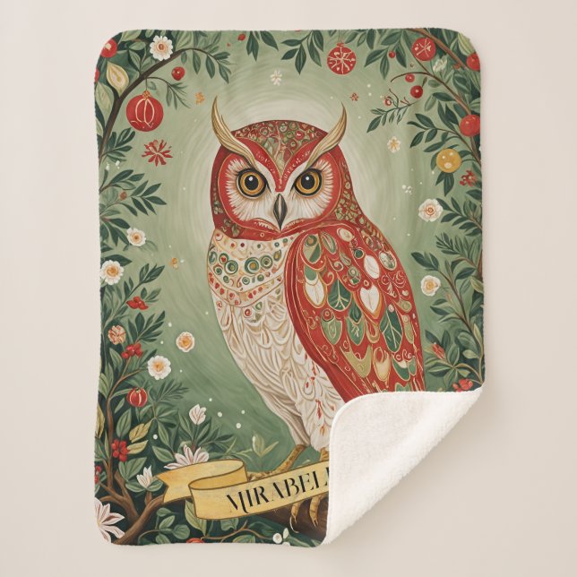Cobertor Sherpa Festivo Foliage Owl Personalizado (Frente)
