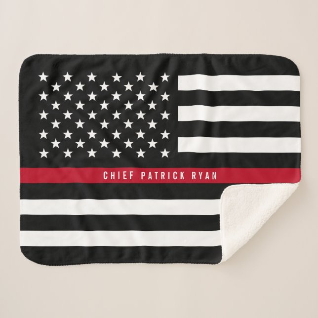 Cobertor Sherpa Fireman Thin Red Line American Flag Monograma Pequ (Frente (Horizontal))