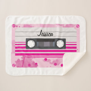 Cobertor Sherpa Fita de cassete rosa personalizada com aquarela