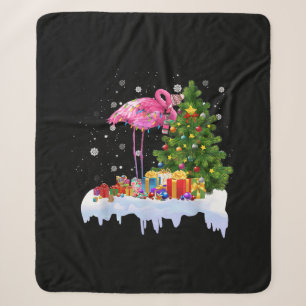 Cobertor Sherpa Flamingo Christmas Tree Lights