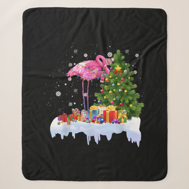 Cobertor Sherpa Flamingo Christmas Tree Lights (Frente)