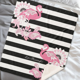 Cobertor Sherpa Flamingo Rosa Caprichoso Listras Pretas e Brancas