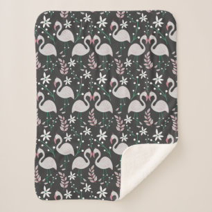 Cobertor Sherpa Flamingo sem soldadura, branco sobre fundo escuro