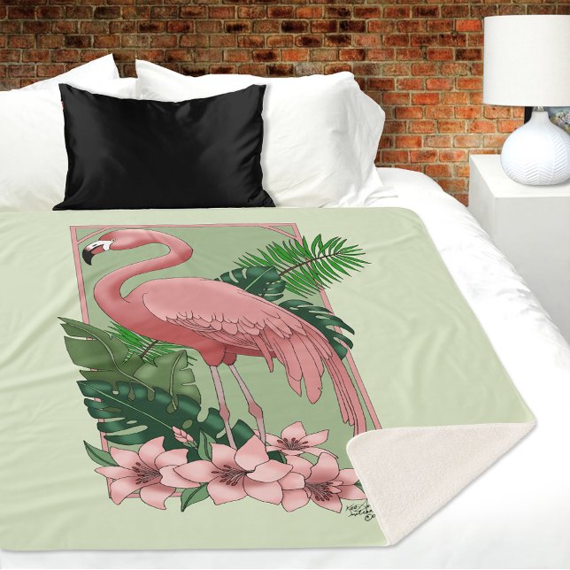 Cobertor Sherpa Flamingo Verde Rosa Deixa a Lily (Criador carregado)