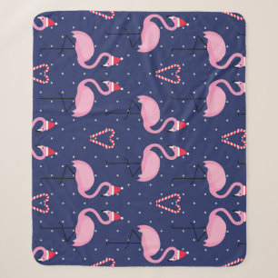 Cobertor Sherpa Flamingo Xmas Hat Candy Patterno