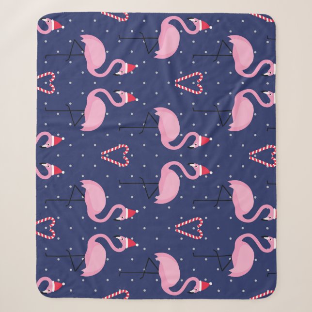 Cobertor Sherpa Flamingo Xmas Hat Candy Patterno (Frente)