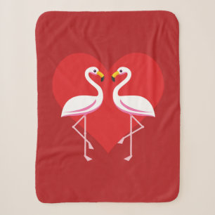 Cobertor Sherpa Flamingos Cor-de-rosa branco-claro com coração ver