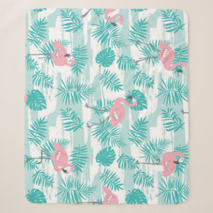 Cobertor Sherpa flamingos cor-de-rosa, palmeiras verdes, tropicais