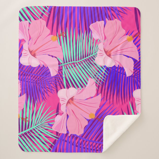 Cobertor Sherpa Flamingos Exóticos: Vintage Rosa Tropical. (Frente)