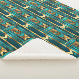 Cobertor Sherpa Flechas Geométricas Art Déco, Dourado e Turquesa