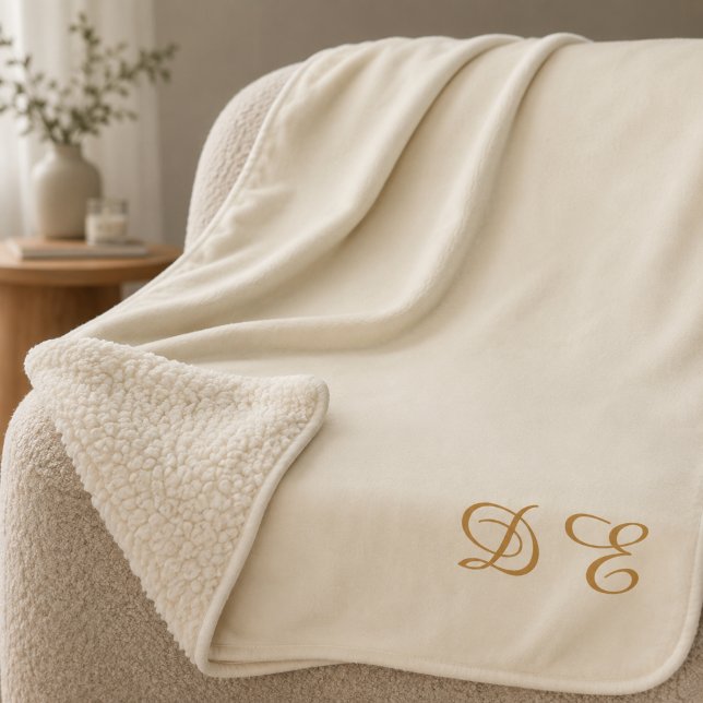 Cobertor Sherpa Fleece monogramada minimalista bege creme (Criador carregado)