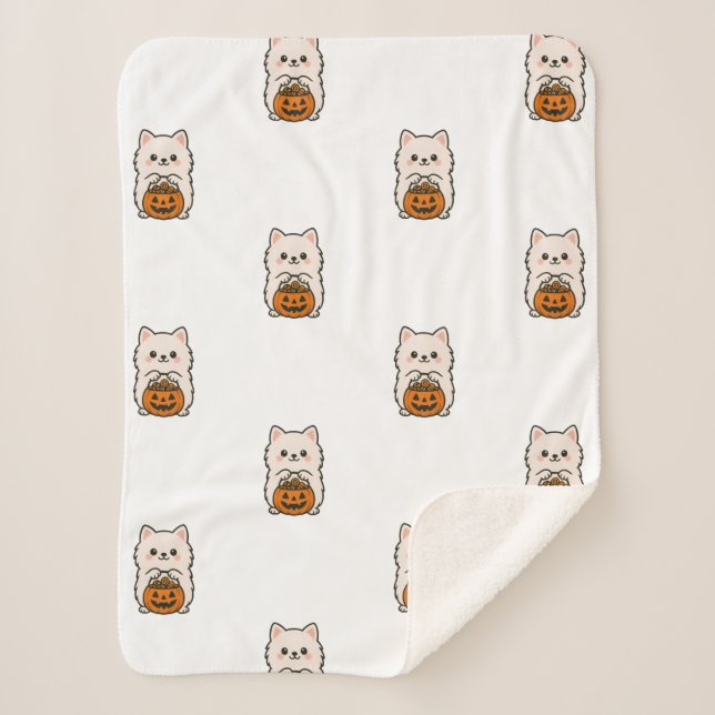 Cobertor Sherpa Fleecedeken Halloween – Schattige Pomeranian (Frente)