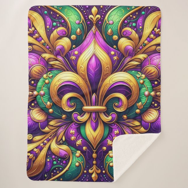 Cobertor Sherpa fleur de lis mardi gras (Frente)