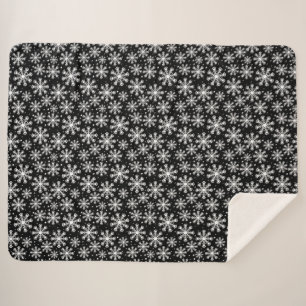 Cobertor Sherpa Floco de neve branco a preto com padrão de impress