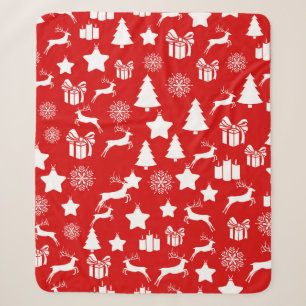 Cobertor Sherpa Floco de neve branco de Natal em bakcgrou vermelho