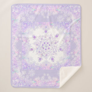 Cobertor Sherpa floco de neve roxo leve e coração brilhando