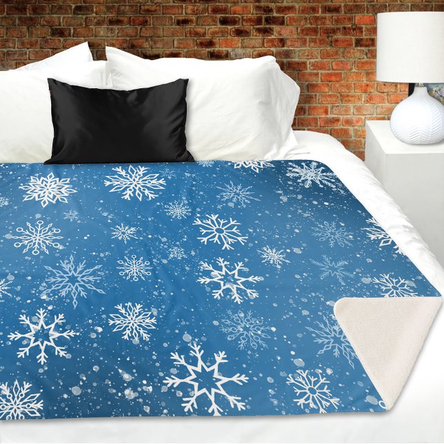 Cobertor Sherpa Flocos de Neve Azuis Clássico Inverno Branco (Criador carregado)