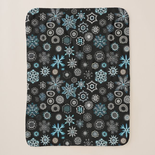 Cobertor Sherpa Flocos de Neve Azuis de Natal (Frente)