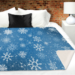 Cobertor Sherpa Flocos de neve brancos Azul de apphire