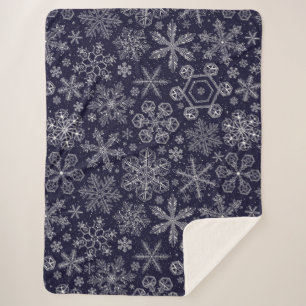 Cobertor Sherpa Flocos de neve brancos em azul