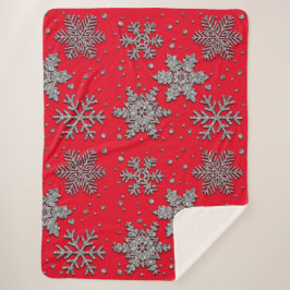 Cobertor Sherpa Flocos de neve com brilho prateado espumante