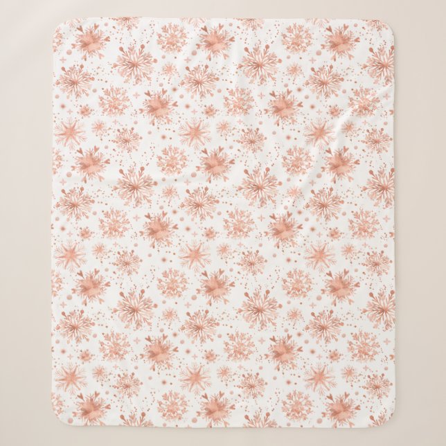 Cobertor Sherpa Flocos de Neve de Rosa Dourado no Branco (Frente)