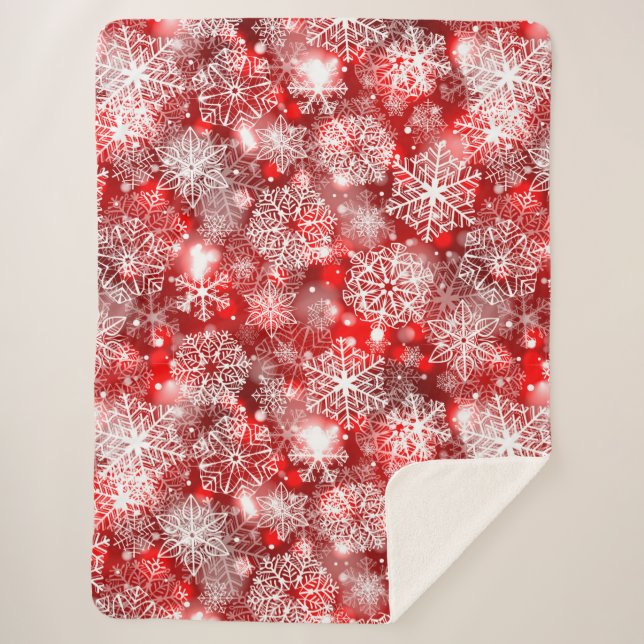 Cobertor Sherpa Flocos de neve em vermelho (Frente)