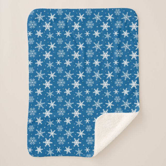 Cobertor Sherpa Flocos de neve fofos com pontos cobrem azul (Frente)