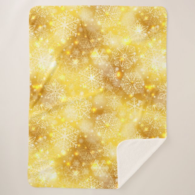 Cobertor Sherpa Flocos de neve no ouro (Frente)