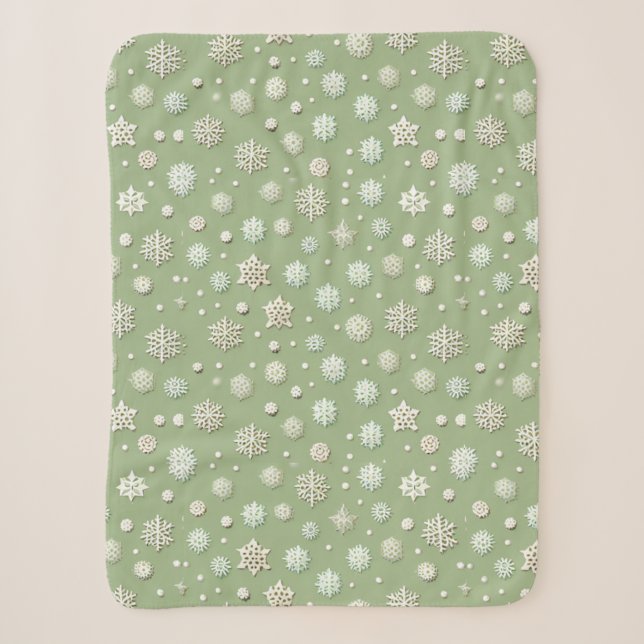 Cobertor Sherpa Flocos de Neve sobre Menta (Frente)